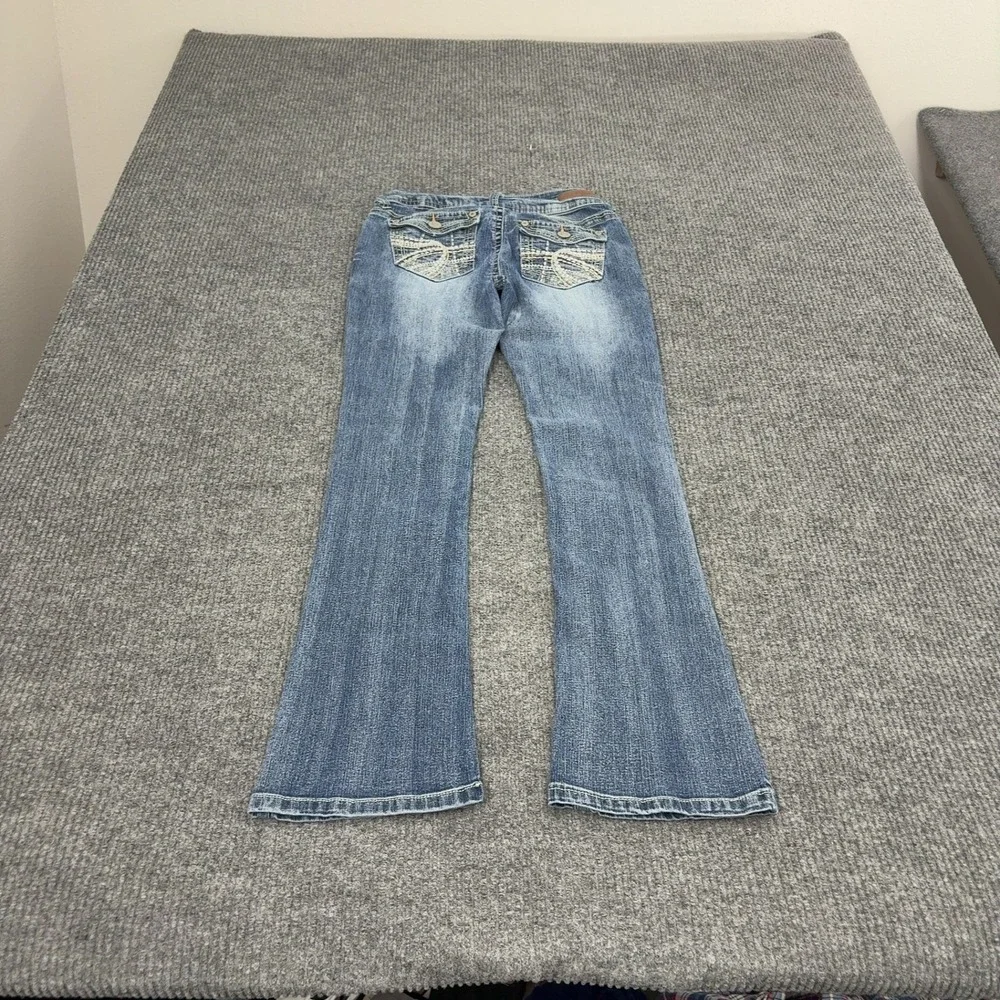 Wallflower Jeans Women 3 Blue Ramie Blend Bootcut Embroidered Low Rise Y2K Style